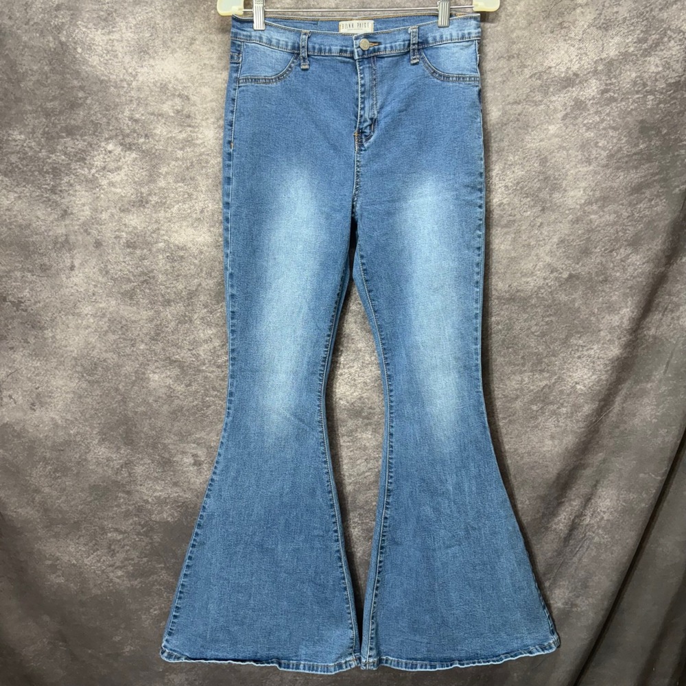 Blank Paige High Rise Extreme Flare Bell Bottom Jeans Womens Size L Faded Blue